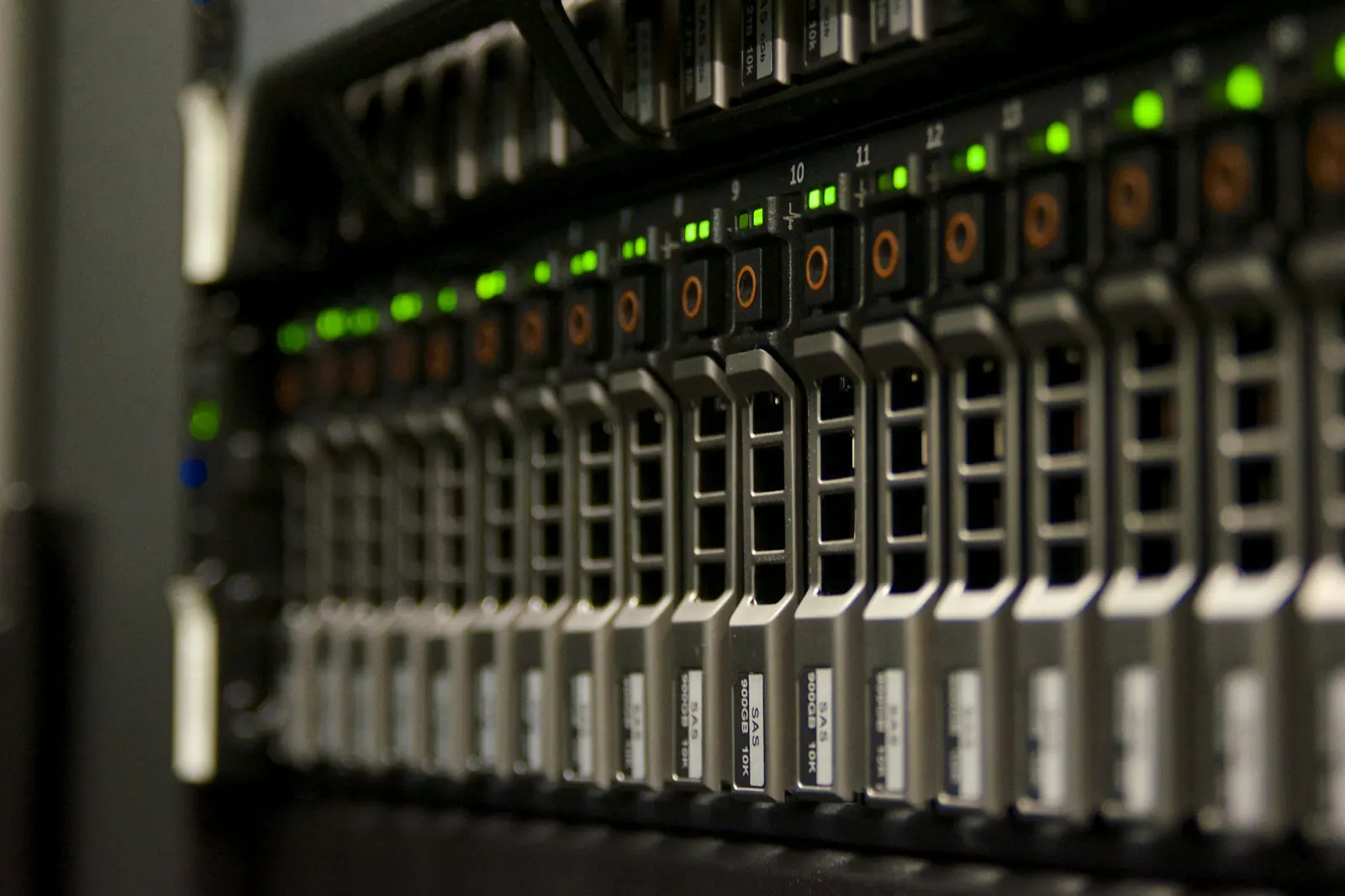 Rows of servers with green status lights